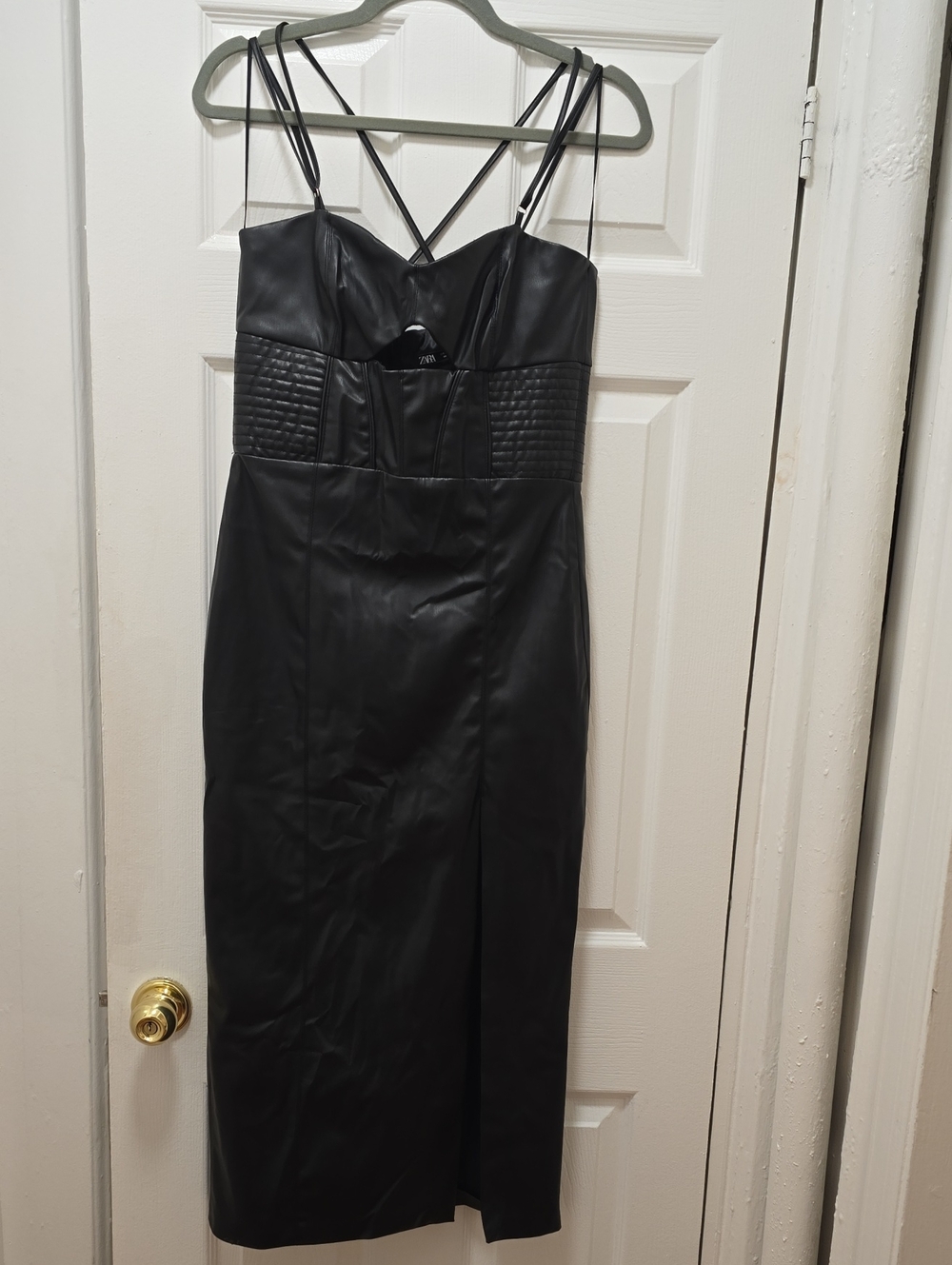Zara Black Faux Leather Strappy Midi Dress